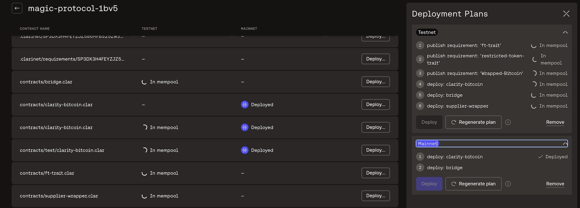 Deployment plan with status in-mempool